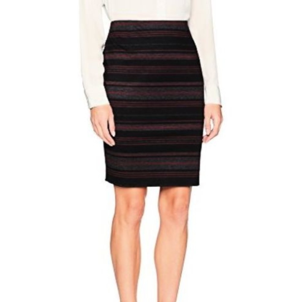 🌼 Nine West Career Pencil Skirt Grey & Burgundy Stripe 14 NEW